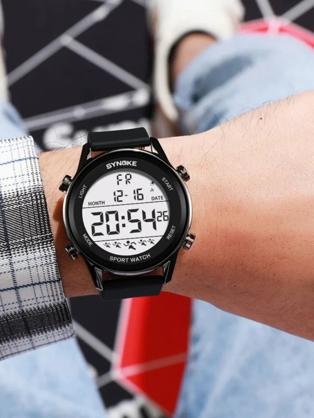 Men's Sport Digital Watch LED Screen Large Face Easy Read Watch Waterproof Black